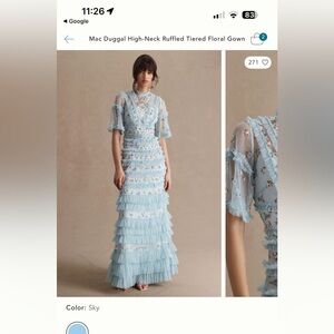 Mac Duggal Sky Blue Ruffled Tiered Floral Gown worn once